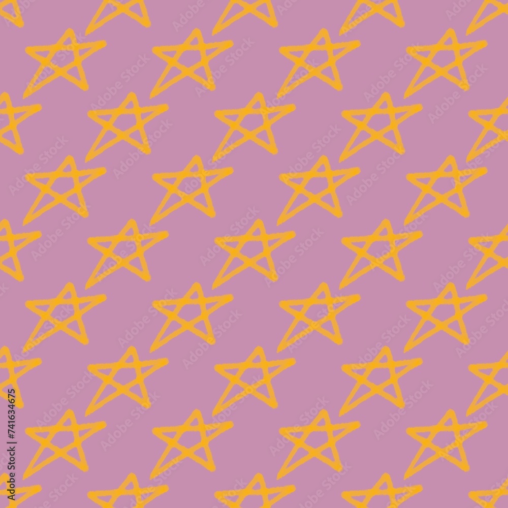Abstract background from seamless pattern yellow stars on pink background. Can be used in media design.