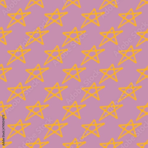 Abstract background from seamless pattern yellow stars on pink background. Can be used in media design.