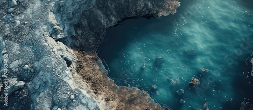 Aerial view of an open mine pit Exploitation and nature pollution. with copy space image. Place for adding text or design