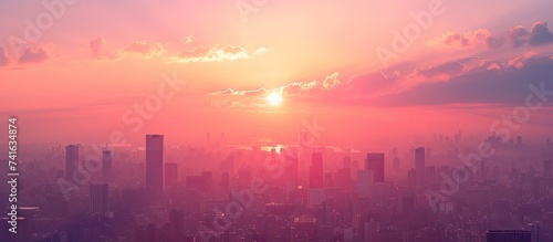 skyline urban road and office buildings at sunset. with copy space image. Place for adding text or design