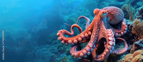 Caribbean reef octopus Octopus briareus. with copy space image. Place for adding text or design