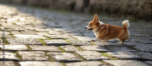 Happy little corgi dog runn...