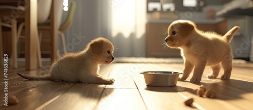 Baby kitten sitting with da...