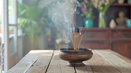 Burning aromatic incense sticks. Incense for praying Buddha or Hindu gods to show respect.