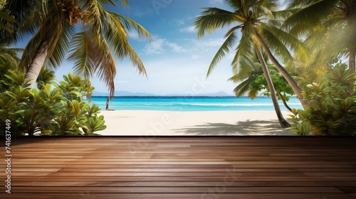 Beautiful  natural beach view with trees and parquet wallpaper