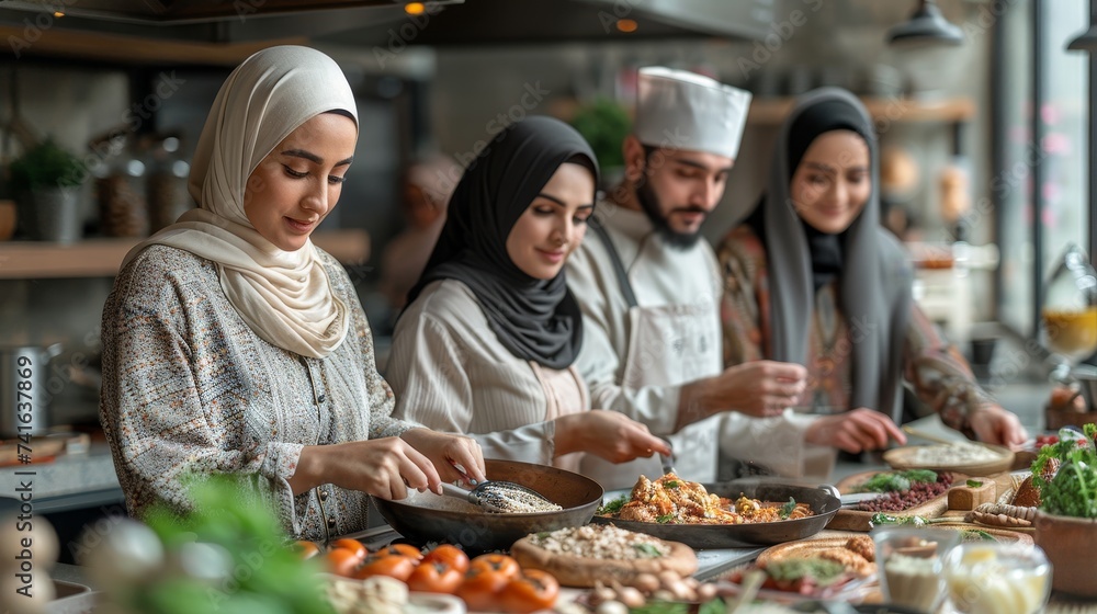 During Eid al-Fitr, the family cooks together in the kitchen