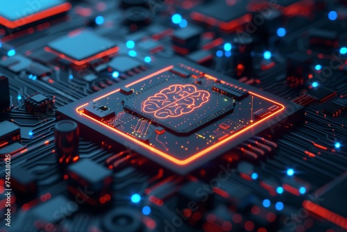 AI Brain Chip central nervous system tumors. Artificial Intelligence nmda receptors mind billing management axon. Semiconductor axon fasciculation circuit board graph algorithm photo