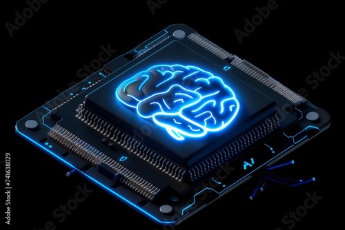 AI Brain Chip neuroprosthetics. Artificial Intelligence brain computer interface rehabilitation mind biotechnology axon. Semiconductor vco circuits circuit board chemorepulsion