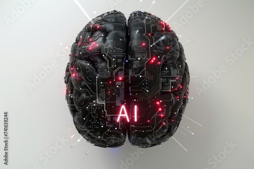 AI Brain Chip motor network. Artificial Intelligence serverless computing human blockchain mind circuit board. Neuronal network medical diagnostics smart computer processor saas photo