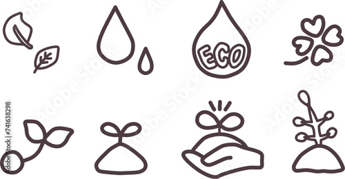 エコをイメージした植物やしずくのアイコンセット