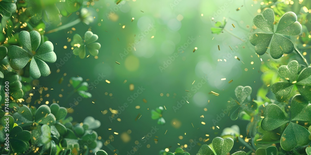 Blank card template, green four leaf clover and shamrock on green background, gold splash for party invitation design Blank card template, green four leaf clover and shamrock on green background, gold splash for party invitation design
