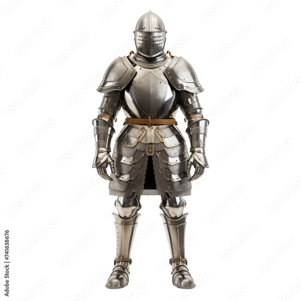 Medieval Knight in Armor isolated on white and transparent background. Ideal for use in advertising. Generative ai