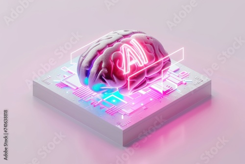 AI Brain Chip speech synthesis. Artificial Intelligence understanding human hadoop mind circuit board. Neuronal network brain cancer smart computer processor data transformation photo