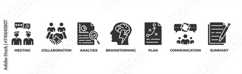 Brief banner web icon vector illustration concept for a briefing of business plan with an icon of meeting, collaboration, analysis, brainstorming, plan, communication, and summary