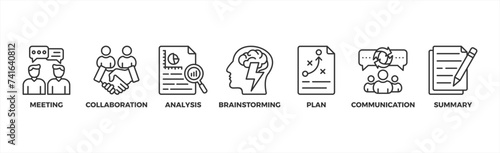 Brief banner web icon vector illustration concept for a briefing of business plan with an icon of meeting, collaboration, analysis, brainstorming, plan, communication, and summary