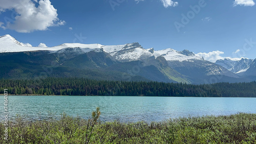 The view from the Medicine Lake Lookout in Jasper Narional Park along the Maligne Lake Road