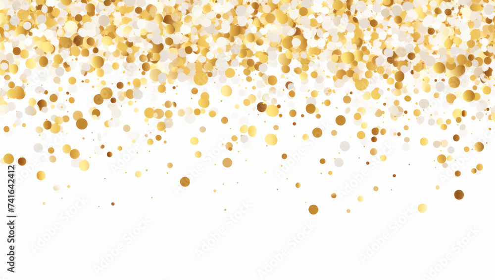 Golden glitter confetti border on white festive background