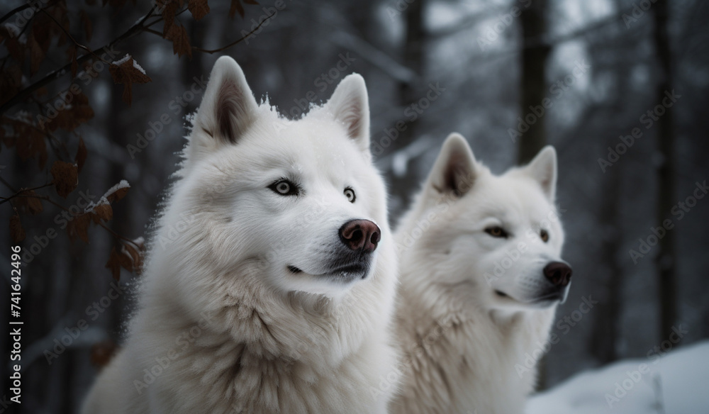 Two white huskies