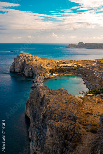 Aerial view on Saint Paul's bay in Lindos, Rhodes, Greece.