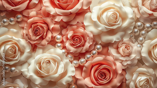 Opulent roses draped in pearls  a testament to timeless beauty and romance. on transparent background.  