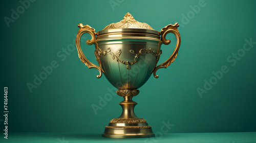 Trophy cup on green backgro...