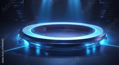 Futuristic portal circle, podium glowing light