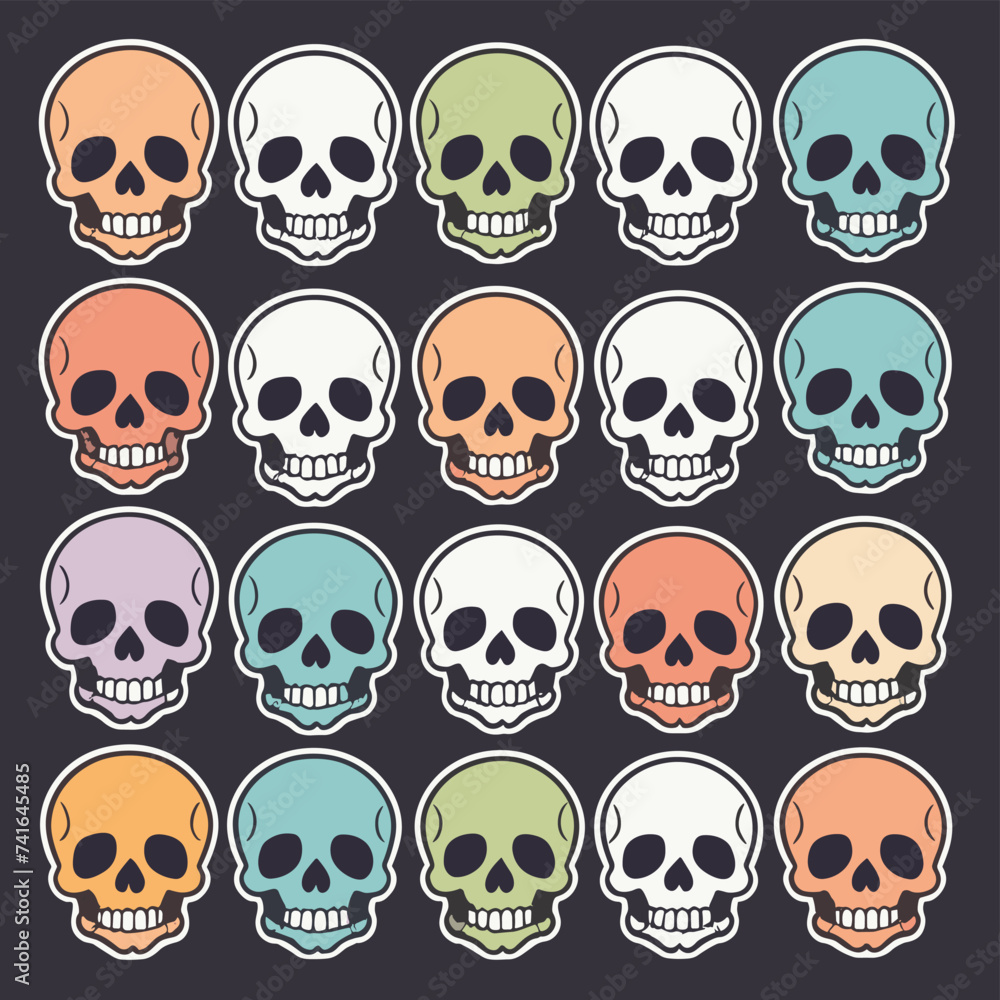 Colorful skull pattern with vibrant hues on a dark background, showcasing a mix of pastel and bold elements in a symmetrical grid layout. Colorful skull pattern with vibrant hues on a dark background, showcasing a mix of pastel and bold elements in a symmetrical grid layout.