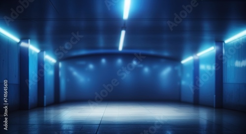 Empty underground background with blue lighting