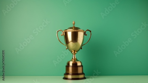 Trophy cup on green backgro...