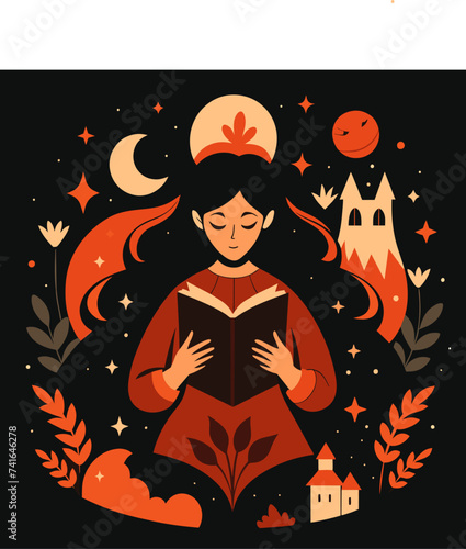 Girl reading a book Illustrations