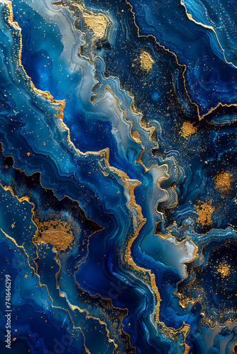 Golden Veins in Sapphire Geode Elegance created with Generative AI technology