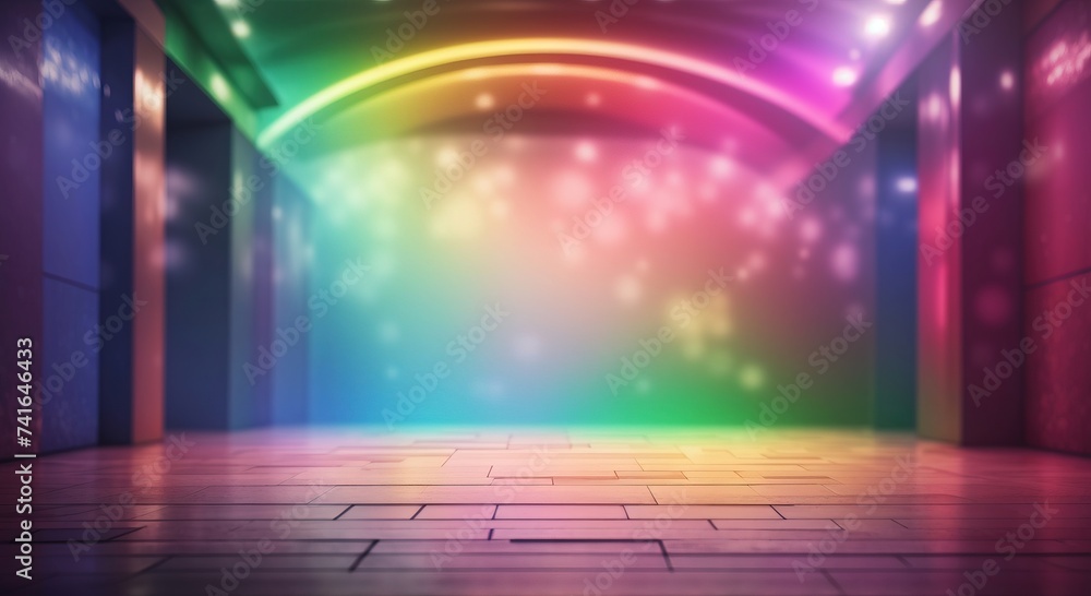 Empty underground background with rainbow lighting