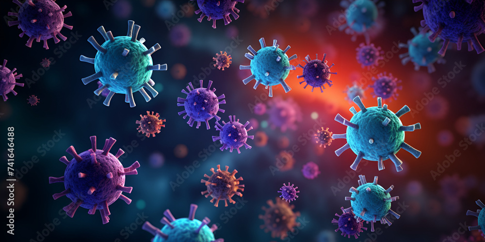 Human host and virus at the cellular level Microscopic battle immune response viral intrusion cellular defense mechanisms molecular interaction.AI Generative