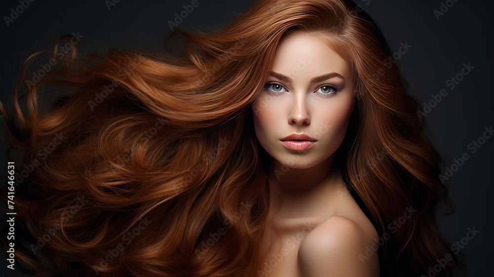 Photo of beautiful woman with magnificent hair. Fashion photo
