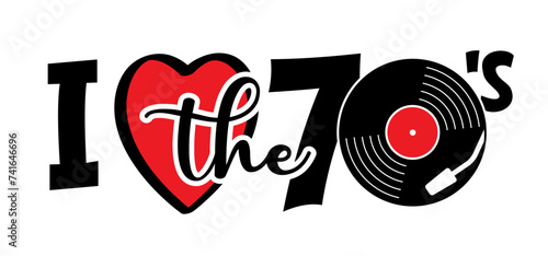 Musical notes stave line pattern symbol icon for staff and music note wave melody I love the years 70's or seventies. Peace love music. year with love heart symbol. 1970 or 70s style.