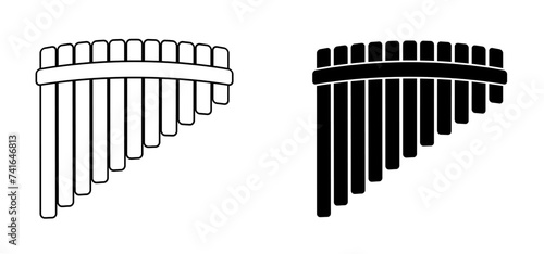 Wooden pan flute music instrument. Panflute symbol or icon. Music folk instrument. panpipe or flute pipe. South American national musical instrument. bamboo, multi barrel flute. Pan Pipes sign.