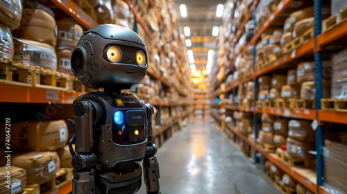 Autonomous Warehouse Robot Navigating the Aisles created with Generative AI technology