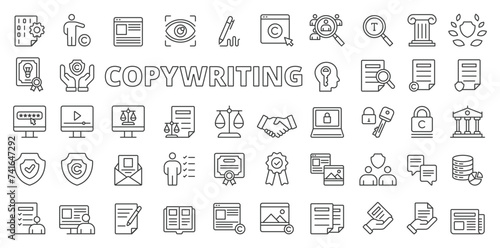 Copywriting icons in line design. Copywriting, business, content, copy, copywriter, advertising, website isolated on white background vector. Copywriting editable stroke icons.