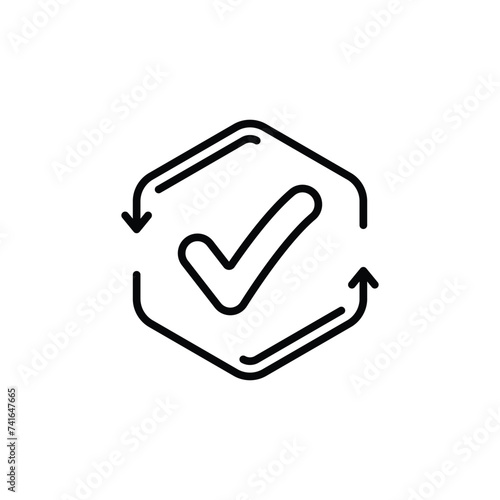 simple thin line checkmark icon like cash flow. concept of accessible validation and quality control and verification. stroke trend modern renew or file load logotype graphic linear continuous design