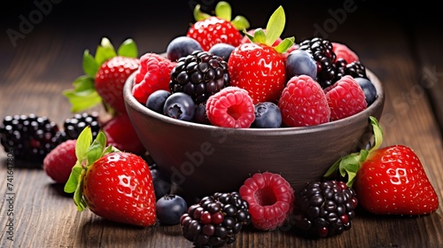Sweet berries mix isolated on white background. Heap  of Ripe raspberry  strawberry  and blueberries  mint leaf. Macro  top view