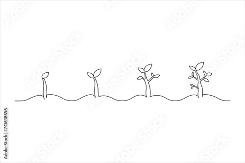 Continuous single line drawing of growth plant tree vector art illustration.