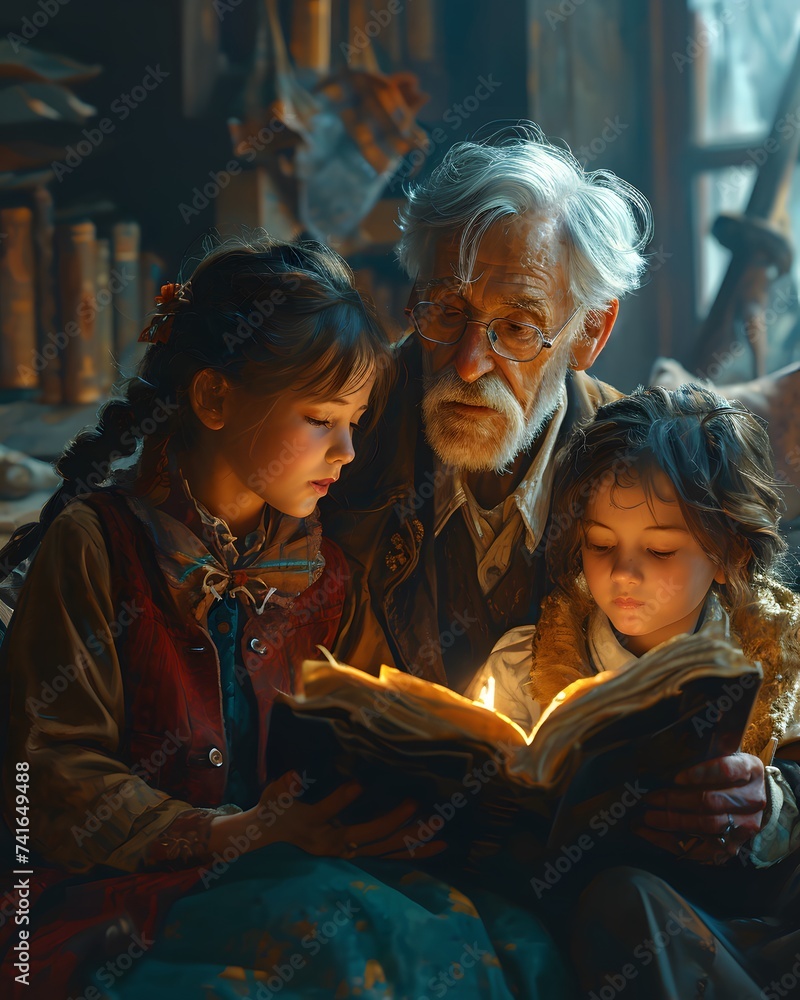 Obraz premium grandparent sharing stories with their grandchildren