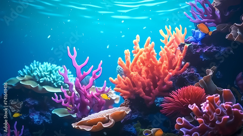 Colorful tropical coral reef with various marine species © Derby