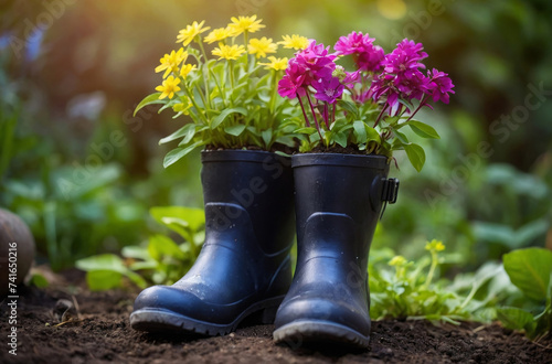 gardening boots and flowers