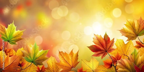 Autumn leaves background with bokeh lights and copyspace