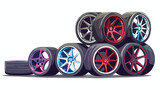 Stack of car wheels isolated vector style illustration