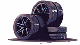 Stack of car wheels isolated vector style illustration