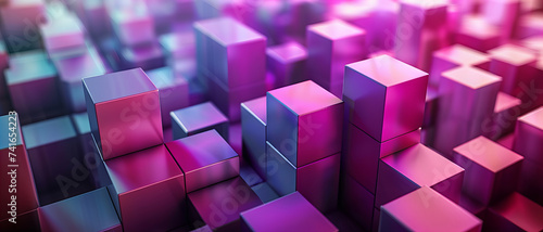 Abstract magenta tones cube geometric background business banner. 3D modern soft design concept. Symbolizing success, teamwork and uniqueness.