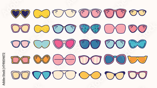 Sunglasses icon set line. Different trendy glasse