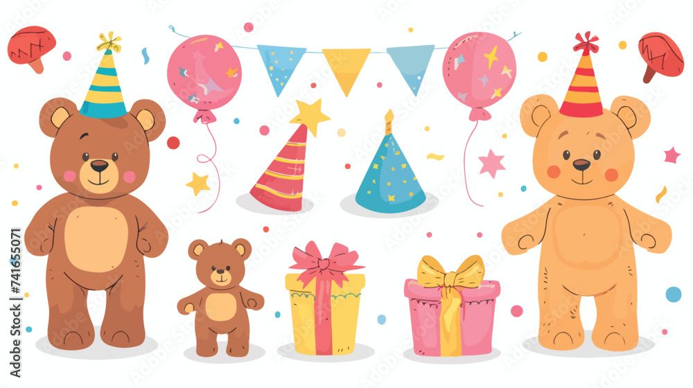 Teddy bear birthday vector set design. Birthday t